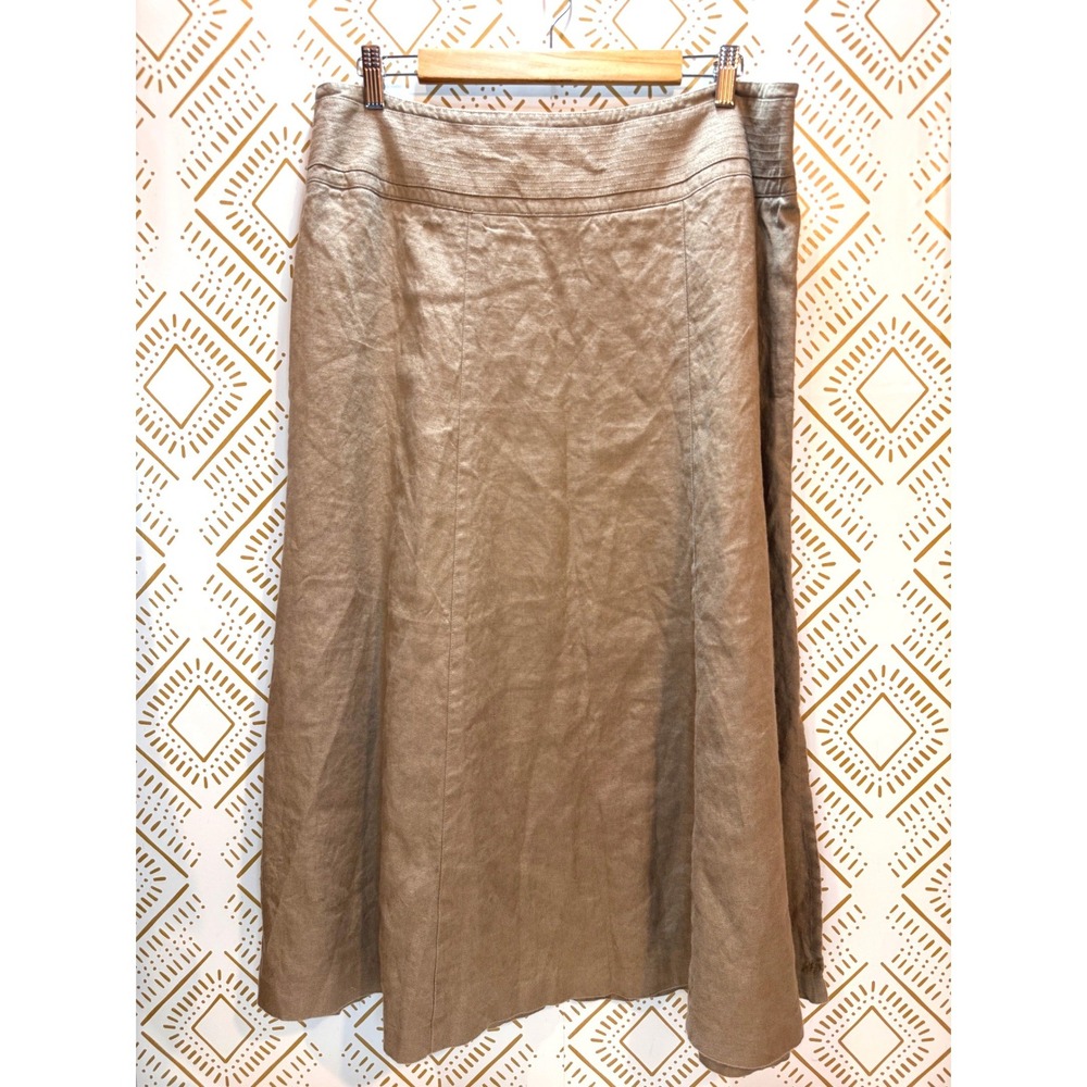 Vintage Talbots Skirt Women 16 Brown Irish Linen Midi‎ A-Line Natural Neutral